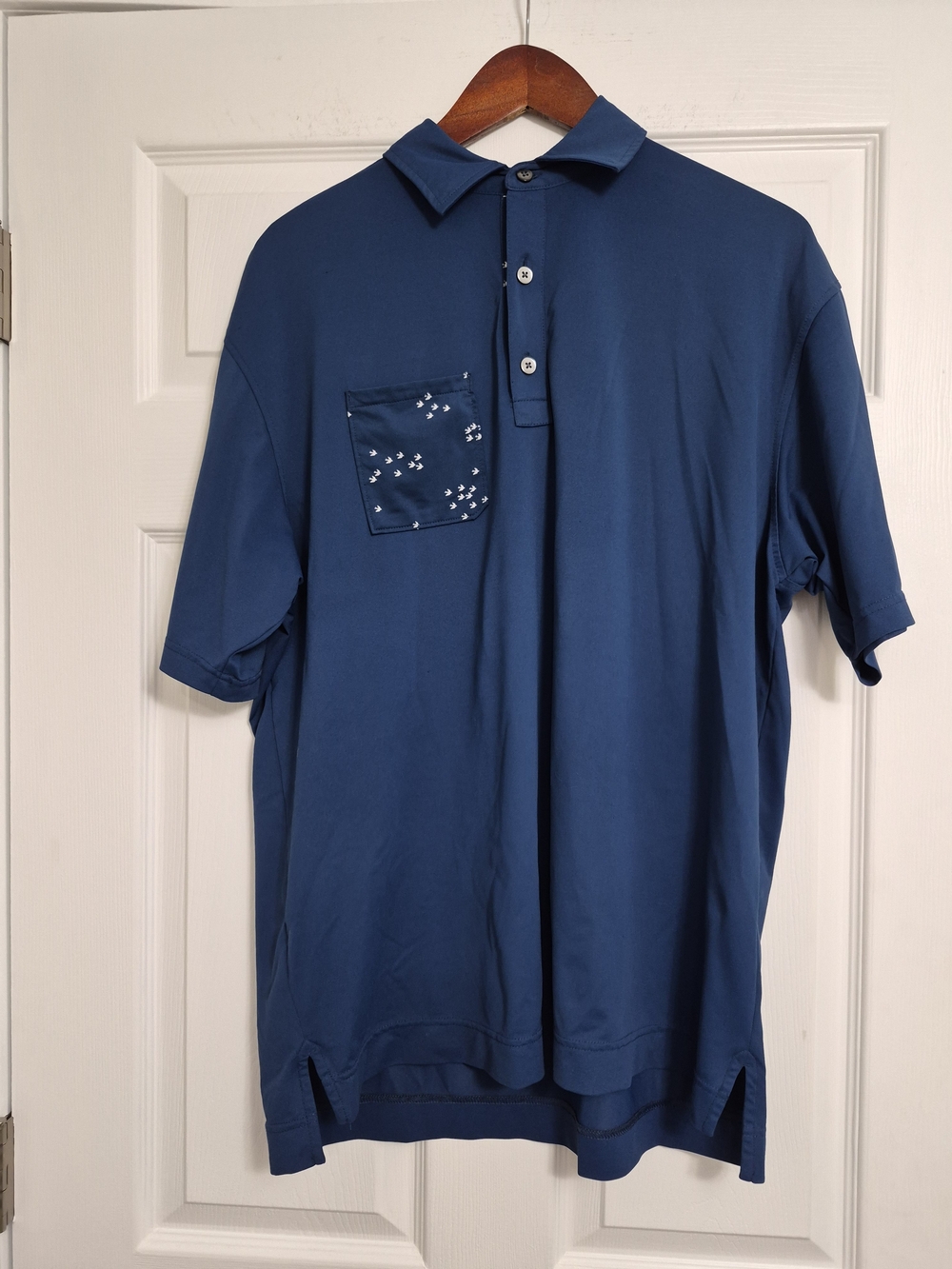 FootJoy Navy Blue Polo with Patterned Chest Pocket